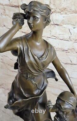 Bronze Sculpture Maiden Mère Avec / Bébé Chaud Hug Statue Signée Moreau Art