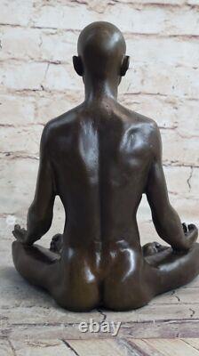 Bronze Sculpture Mâle Méditation Statue Yoga Figurine Art de Collection Ouvre Nr