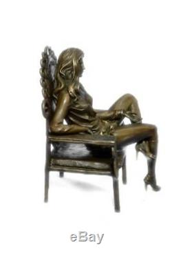 Bronze Sculpture Original Cesaro Chair Nue Érotique Femme Art Statue Figurine