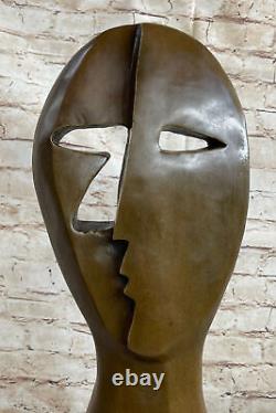 Bronze Sculpture Représentant Deux Visages Masque Par Picasso Art Moderne Cadeau