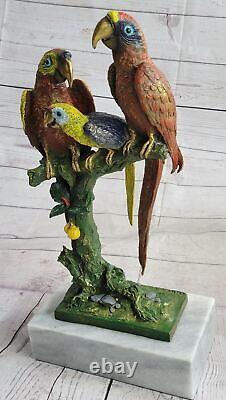 Bronze Sculpture Signée Original Milo 3 Perroquet Oiseau Main Fabriqué Art