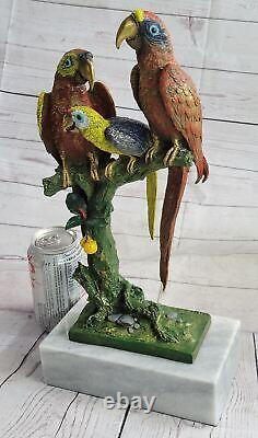 Bronze Sculpture Signée Original Milo 3 Perroquet Oiseau Main Fabriqué Art