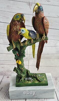 Bronze Sculpture Signée Original Milo 3 Perroquet Oiseau Main Fabriqué Art