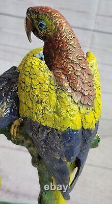 Bronze Sculpture Signée Original Milo 3 Perroquet Oiseau Main Fabriqué Art