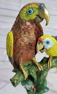 Bronze Sculpture Signée Original Milo 3 Perroquet Oiseau Main Fabriqué Art