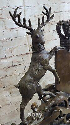 Bronze Sculpture Signée Original Ouvre Art Déco Cerf Royal Crest Sculpture Gif