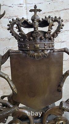 Bronze Sculpture Signée Original Ouvre Art Déco Cerf Royal Crest Sculpture Gif