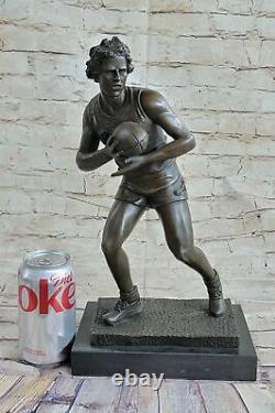 Bronze Sculpture Statue Art Déco 100% Marbre Figurine Rugby Football Lecteur Art