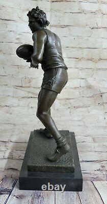 Bronze Sculpture Statue Art Déco 100% Marbre Figurine Rugby Football Lecteur Art