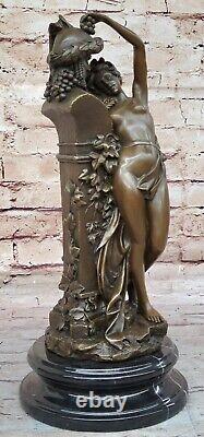 Bronze Sculpture Statue Chair Érotique Art Nymphe Avec Satyre Marbre Base