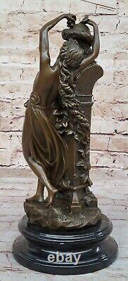 Bronze Sculpture Statue Chair Érotique Art Nymphe Avec Satyre Marbre Base