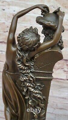 Bronze Sculpture Statue Chair Érotique Art Nymphe Avec Satyre Marbre Base