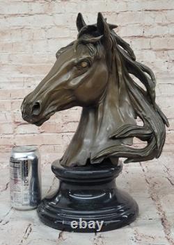 Bronze Sculpture Statue Rare Fonte Superbe Cheval Trophée Buste Figure Signé Art