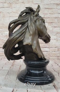 Bronze Sculpture Statue Rare Fonte Superbe Cheval Trophée Buste Figure Signé Art