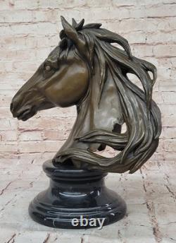 Bronze Sculpture Statue Rare Fonte Superbe Cheval Trophée Buste Figure Signé Art