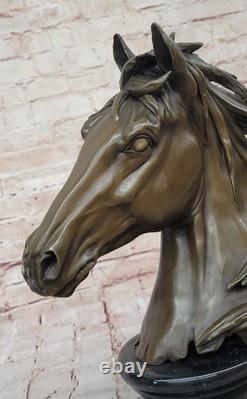 Bronze Sculpture Statue Rare Fonte Superbe Cheval Trophée Buste Figure Signé Art