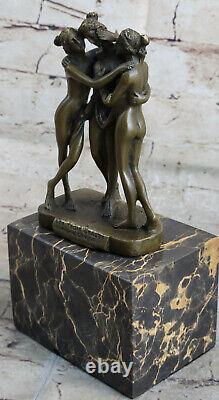 Bronze Sculpture Statue Solde Fonte Trois Graces Par Canova Serre-Livre Art Déco