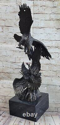 Bronze Sculpture Statue Très Large Original Deux Flying Aigle Marbre Art