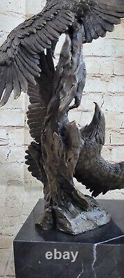 Bronze Sculpture Statue Très Large Original Deux Flying Aigle Marbre Art