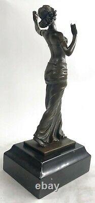 Bronze Sculpture Statue Vienne Autriche Art Déco Nouveau Main Cire Joint Fille