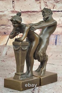 Bronze Sculpture Statue Vintage / De Satyre Avec Nymph Art Déco Érotique