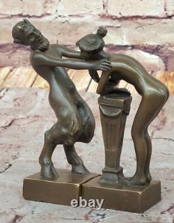 Bronze Sculpture Statue Vintage / De Satyre Avec Nymph Art Déco Érotique