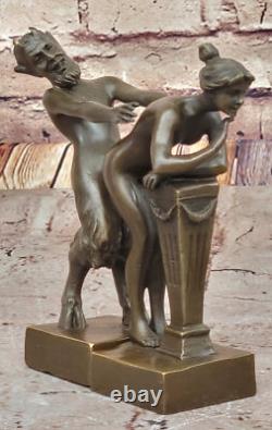 Bronze Sculpture Statue Vintage / De Satyre Avec Nymph Art Déco Érotique