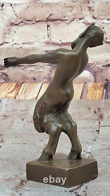 Bronze Sculpture Statue Vintage / De Satyre Avec Nymph Art Déco Érotique