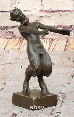 Bronze Sculpture Statue Vintage / De Satyre Avec Nymph Art Déco Érotique