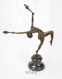 Bronze Sculpture The Flame Leaper Art Déco Femme Torch Dancer Danseuse Feu