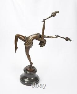 Bronze Sculpture The Flame Leaper Art Déco Femme Torch Dancer Danseuse Feu