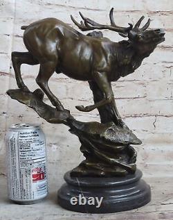 Bronze Statue Élan Renne Cerf Buste Tête Chalet Faune Art Sculpture Figurine