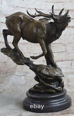 Bronze Statue Élan Renne Cerf Buste Tête Chalet Faune Art Sculpture Figurine