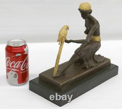 Bronze Style Art Nouveau Deco Sculpture Fille Avec / Perroquet Par Chiparus Nr