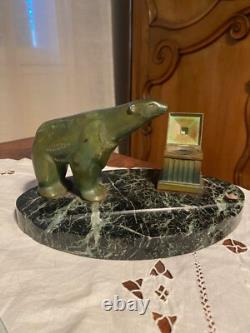 Bronze animalier art déco, sculpture en bronze, pour cet encrier socle en marbre