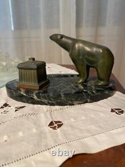 Bronze animalier art déco, sculpture en bronze, pour cet encrier socle en marbre