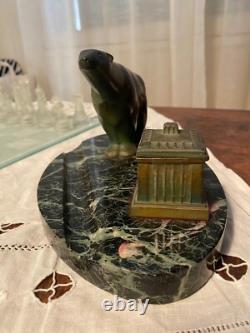 Bronze animalier art déco, sculpture en bronze, pour cet encrier socle en marbre