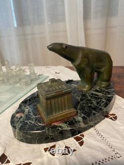 Bronze animalier art déco, sculpture en bronze, pour cet encrier socle en marbre