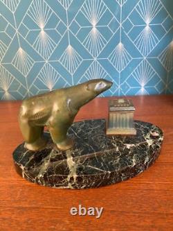 Bronze animalier art déco, sculpture en bronze, pour cet encrier socle en marbre