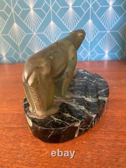 Bronze animalier art déco, sculpture en bronze, pour cet encrier socle en marbre