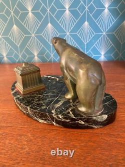 Bronze animalier art déco, sculpture en bronze, pour cet encrier socle en marbre