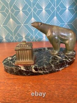 Bronze animalier art déco, sculpture en bronze, pour cet encrier socle en marbre