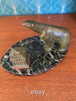 Bronze animalier art déco, sculpture en bronze, pour cet encrier socle en marbre