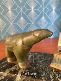 Bronze animalier art déco, sculpture en bronze, pour cet encrier socle en marbre