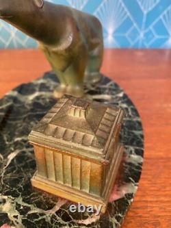 Bronze animalier art déco, sculpture en bronze, pour cet encrier socle en marbre