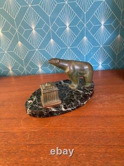 Bronze animalier art déco, sculpture en bronze, pour cet encrier socle en marbre