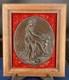 Bronze Bas-relief Signé Clodion 1773 Ancien Cadre Velours Rouge Art 21,3x25,8cm