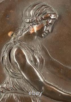 Bronze bas-relief signé Clodion 1773 ancien cadre velours rouge art 21,3x25,8cm