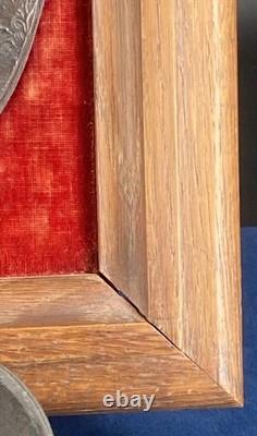 Bronze bas-relief signé Clodion 1773 ancien cadre velours rouge art 21,3x25,8cm