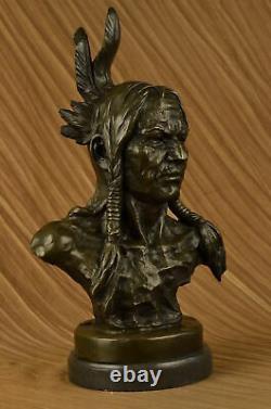 Buste De Chef Indien Bronze Sculpture Statue Authentique Signé Nick Figurine Art